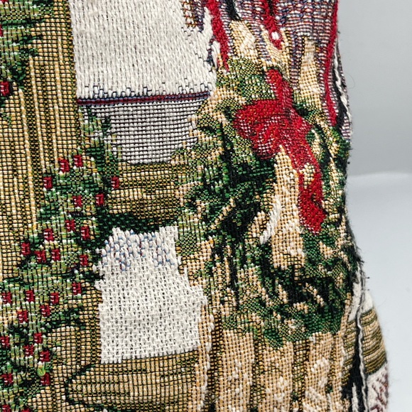 Needle Point Winter Farm Scene Throw Pillow 13.5” Sq - Picture 4 of 10